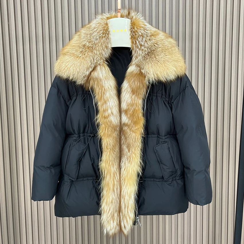 New Fashion Women Thick Warm Goose Down Coats Natural Real Fox Fur Collar Winter Coat Female Outwear Puffer Jackets