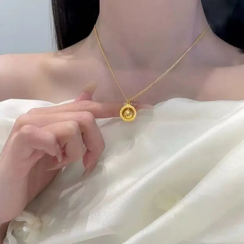 

Sand Gold Jewelry New Chinese Style Good Luck Spinning Pendant Necklace For Women Faux Gold Long Lasting Luxury Fashion Jewelry