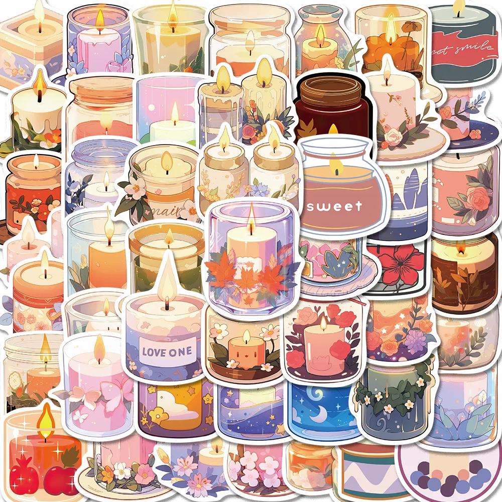 

50pcs Cartoon Cute Scented Candle Stickers for Envelope Computer Scrapbook Guitar Phone Case Waterproof Children's Gift Toy