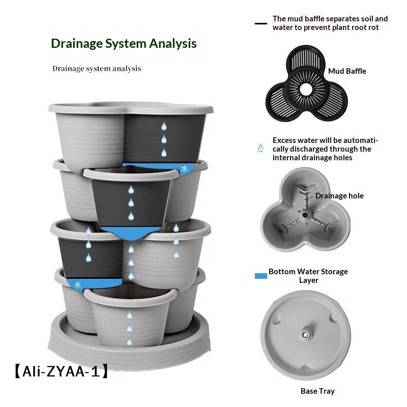 【A】Vertical Tower Stackable Flower Pot Plastic Multi-layer Garden Planter Tower For Strawberry Vegetable Frame Grow