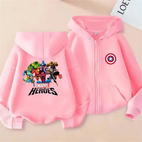 Children coat Zip Up Hoodie Captain America Marvel Clothes Girl pink Boy Zipper style Casual 3-12 Year Kids Sweatshirts Tops