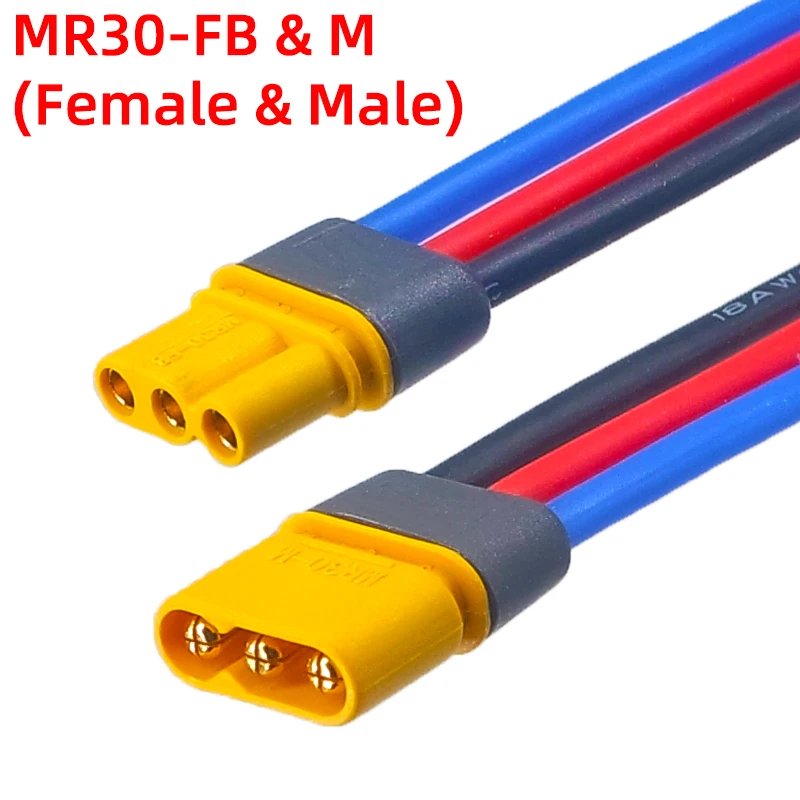 Amass MR30 Cable Connector Male Female MR30-FB/M 3Pin Plug with Sheath Cover 18AWG Silicon Wire for RC Lipo Battery FPV Drone