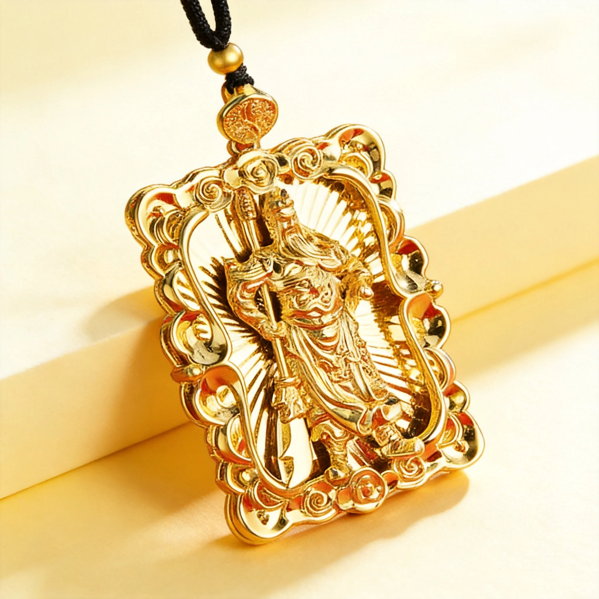 

Men's Guan Gong Pendant Necklace 2026 Chinese Style Auspicious Cloud Hollow Fu Pattern Gold Plated Non Tarnish Good Luck Amulet