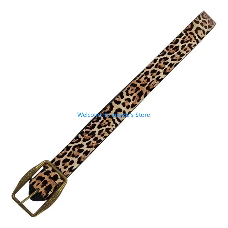 X4YC Fashion Leopard Print Belt Adjustable PU Leather Belt Trendy Unisex Waist Belt
