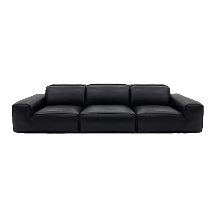 High-end original open-edge craftsmanship Xiatu big black cow black all-green leather sofa