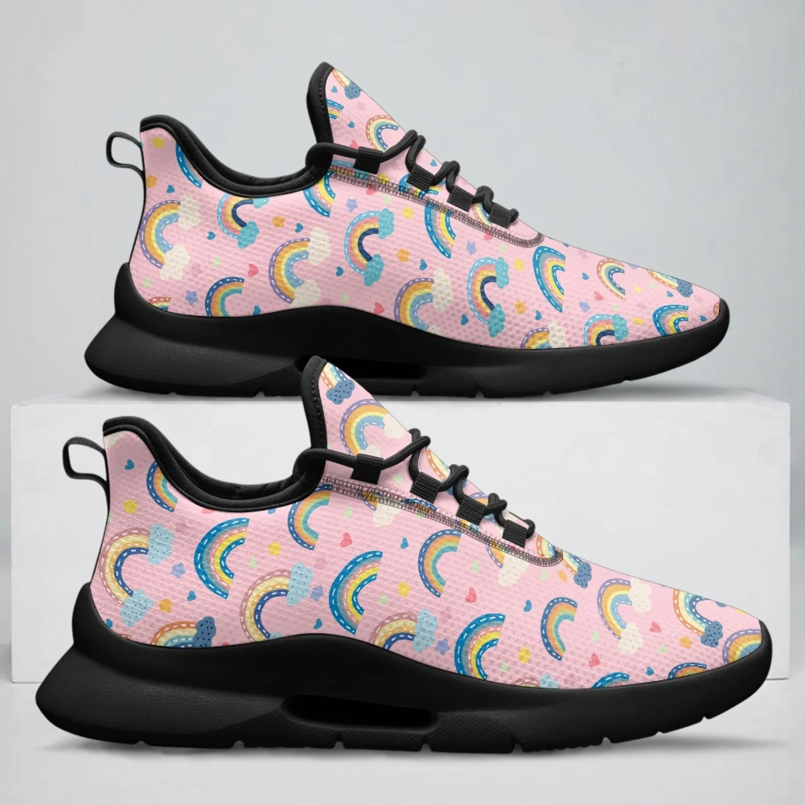 PENSTROLL Mesh & EVA Comfortable Men's Lace-Up Sneakers Lightweight Mesh Sneakers for Adult Everyday Wear Rainbow Heart Cover