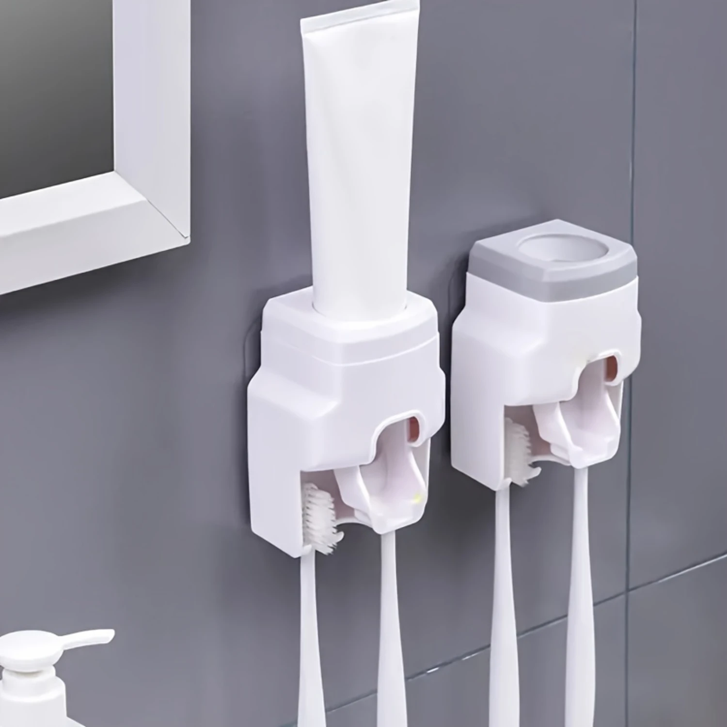

1pc Wall-mounted Automatic Toothpaste Dispenser - Convenient Squeezer, Spacious Toothbrush Holder, Compact Bathroom Organizer &