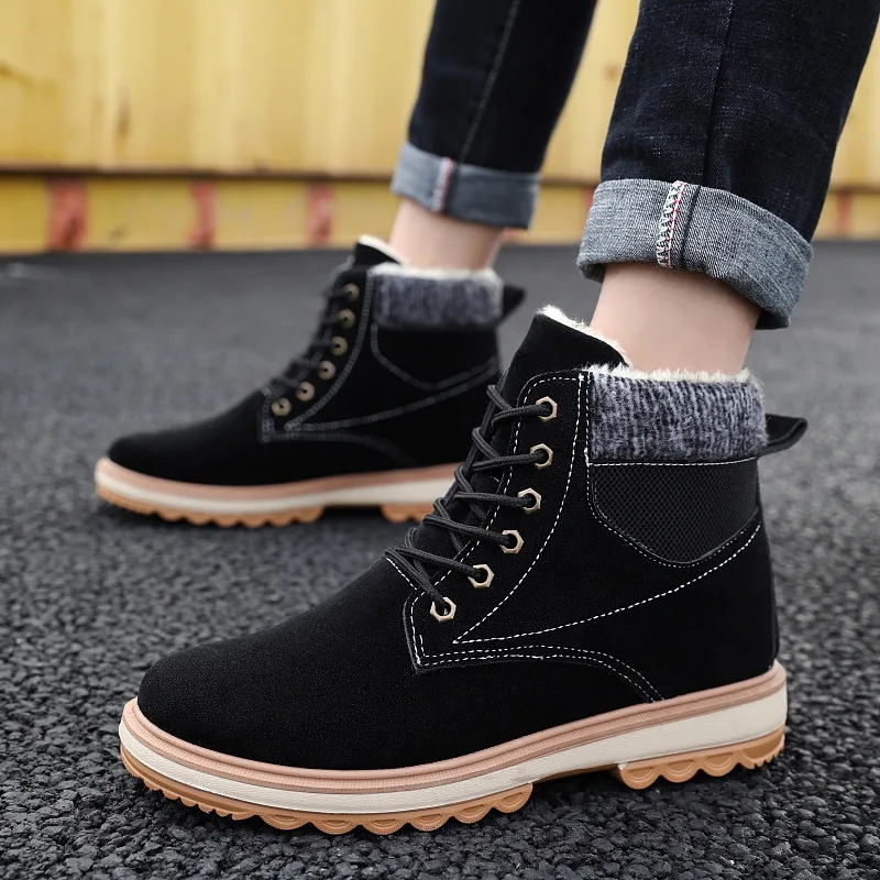 

Ankle Boots Men Martin Boots Winter Warm Fur High Top Men Shoes Nice Pop Fashion Lace Up Male Snow Booties Zapatos De Hombre