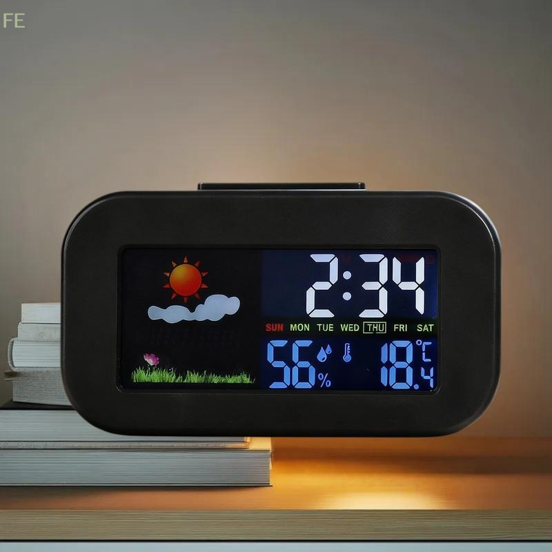 [F] Weather Station Clock With Color Display - Temp & Humidity Monitor Backlit For Kids & Teens Perfect For Bedroom/Dorm Desk 