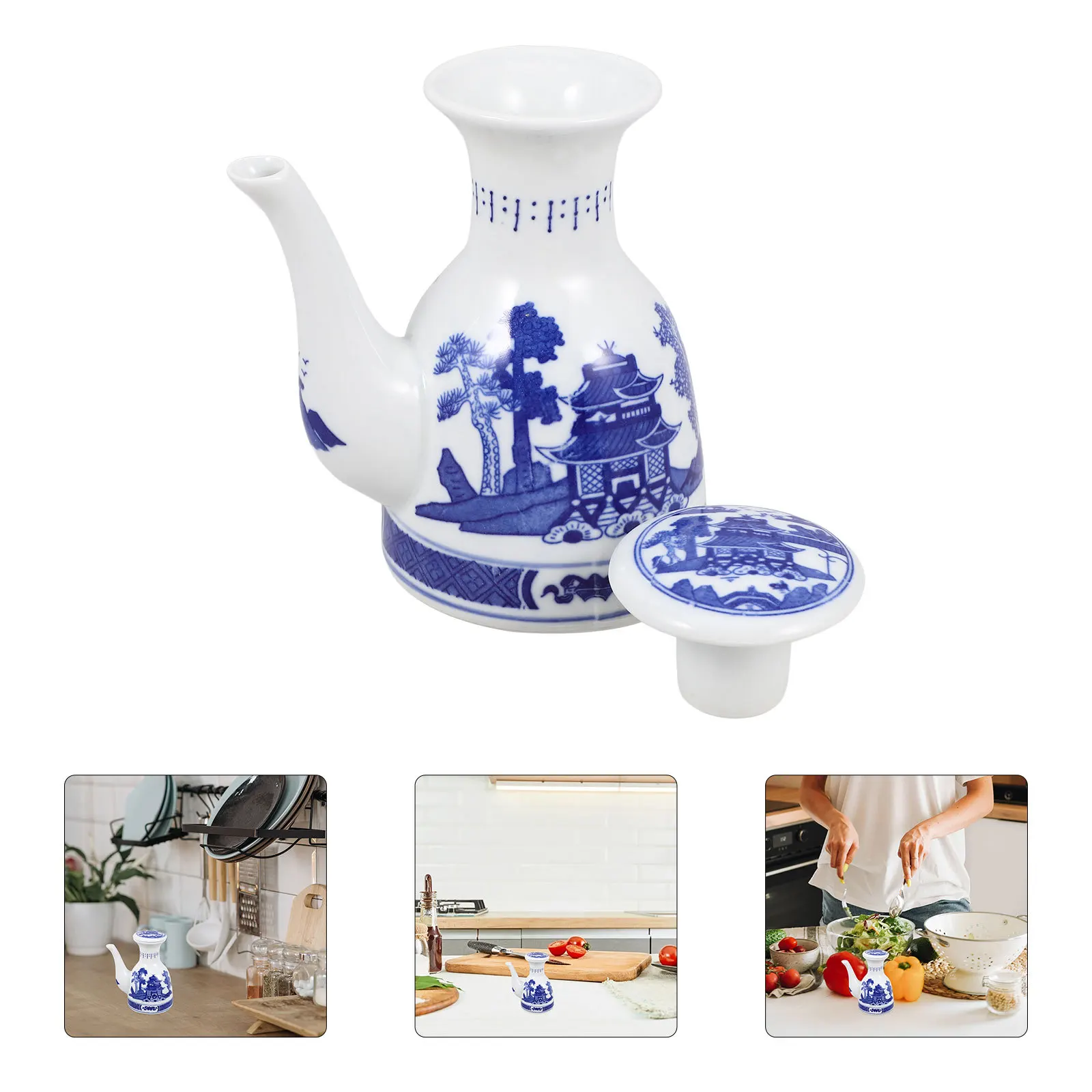 

Ceramic Condiment Pot Sturdy Design for Oil Vinegar Soy Sauce Container White Spice Jar Easy Clean Multi-Function Seasoning