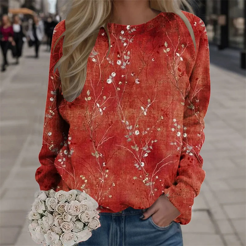 New Flower Long Sleeve T Shirts For Women Spring Fashion Street Girl Lady Pullover Tops 3D Printed Floral Graphic T-shirts Women