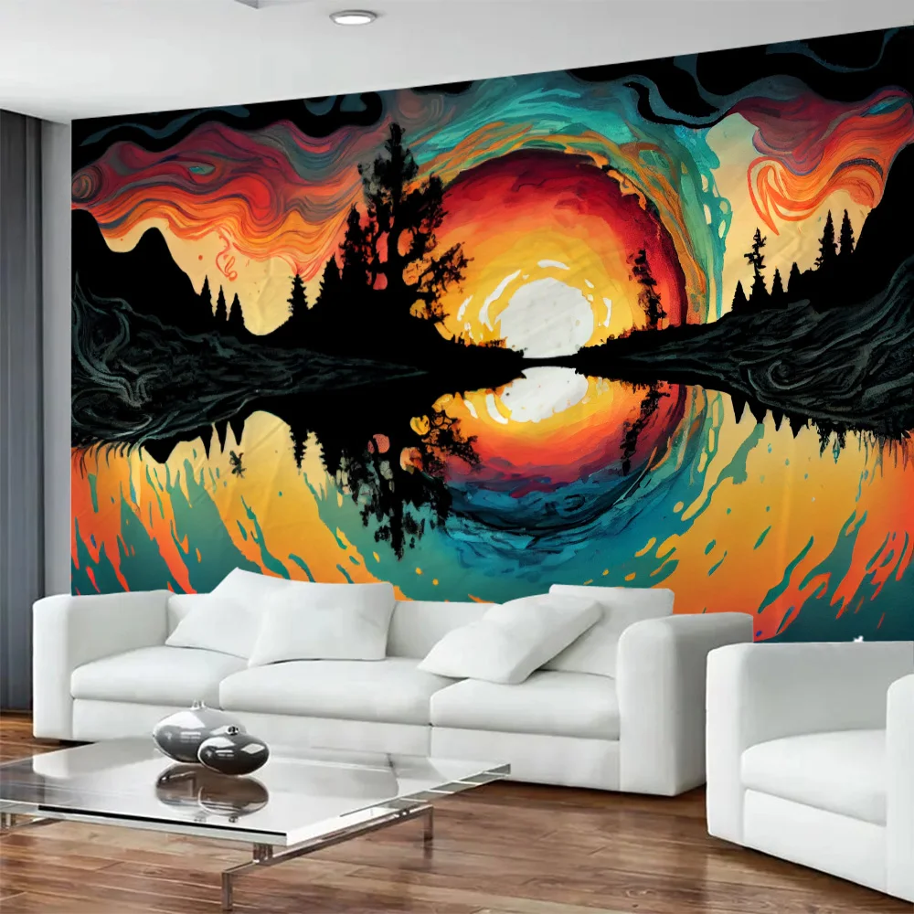 

Cartoon Starry Sky Tapestry Dreamy Mysterious Landscape Wall Hanging Background Poster Studio Home Fabric Mural Bed Sheet