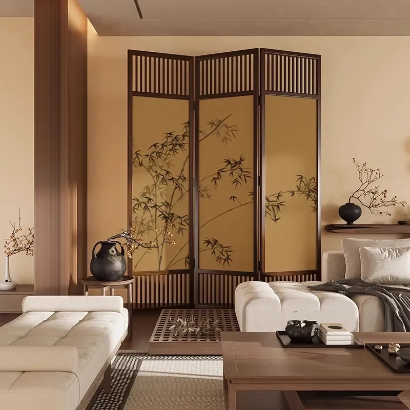Song-style aesthetics Chinese Zen bamboo screen partition living room foldable mobile tea room hotel villa shelter