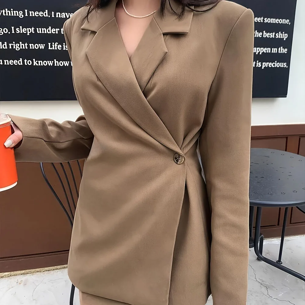 

Тренч в рыбном стиле с длинными рукавами и отложным воротником, однотонное женское повседневное пальто с высокой талией и одной пуговицей, весна-осень