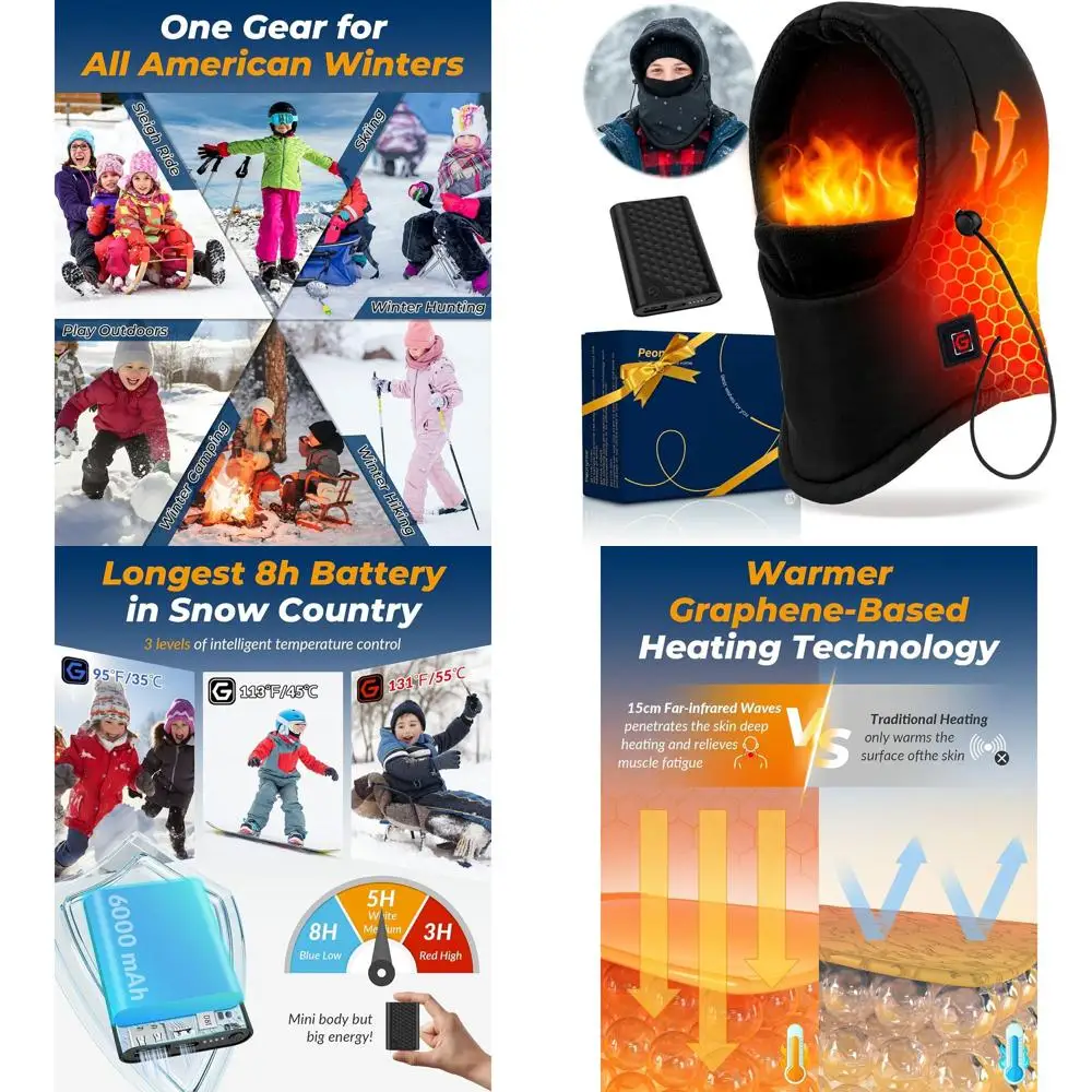그래핀 발열 방한모자 어린이용 6000mAh 배터리 지능형 충전식 겨울 추위 대비 야외 선물