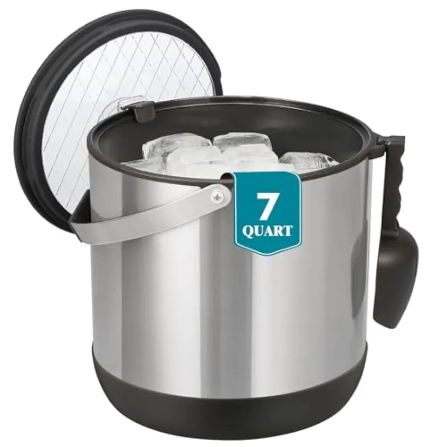 

Изолированное ведро для льда 6,8 л/7QT с крышкой и совком, двухслойное ведро для льда для вечеринок и коктейль-баров, черное