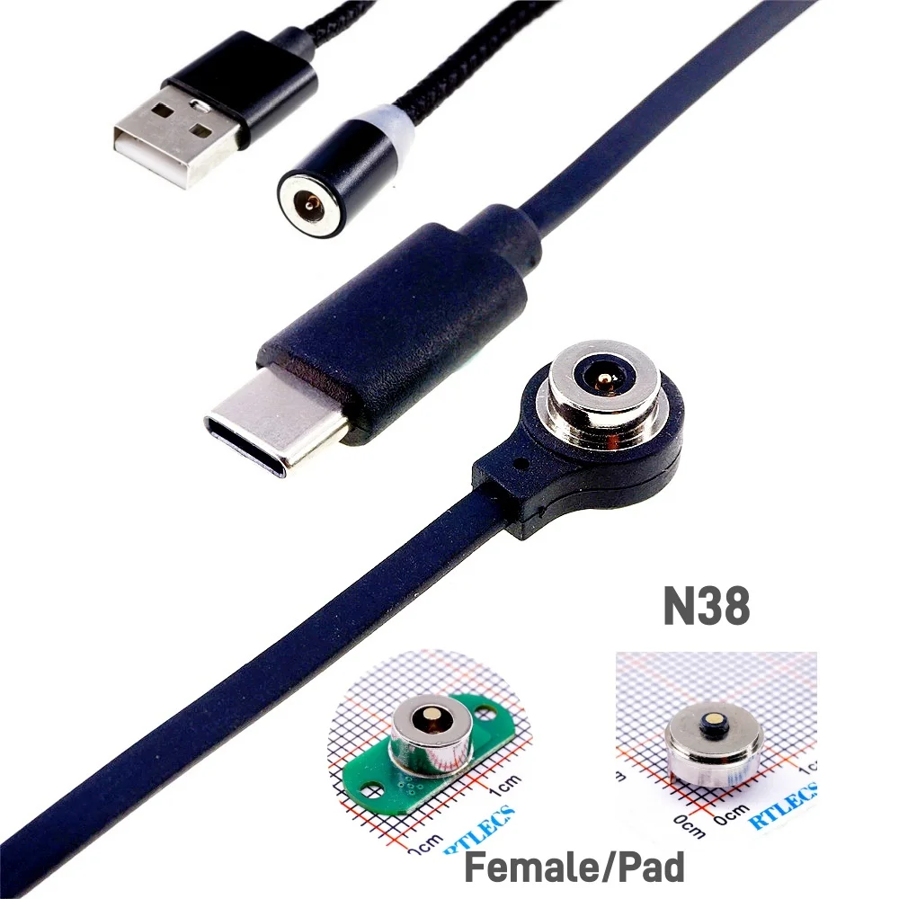 1 Set Round Magnetic Male Female 7.5mm Base With PCB Board Type 90 180 Magnet Micro USB C Led Connector Charger Cable Adapter