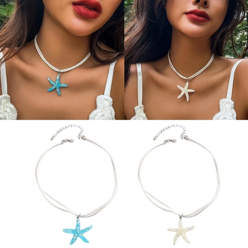 Fashion Large Starfish Pendant Necklace Simple Choker Simple Charm Neck Chain White Rope Clavicle Chain Party Jewelry