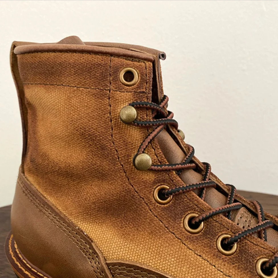 Retro Denim Style Work Boots - American Paratrooper Boots for Riding Motorcycle, Biker Engineer Boots Men's