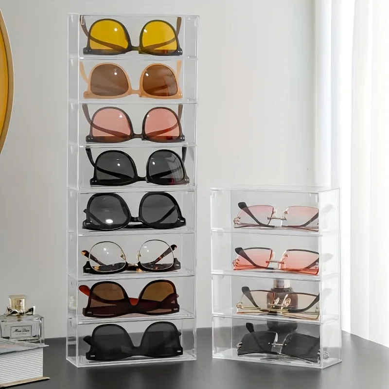 4-Layer Acrylic Sunglasses Display Box with Drawers, Hard Transparent Glasses Storage Box, Suitable for Women