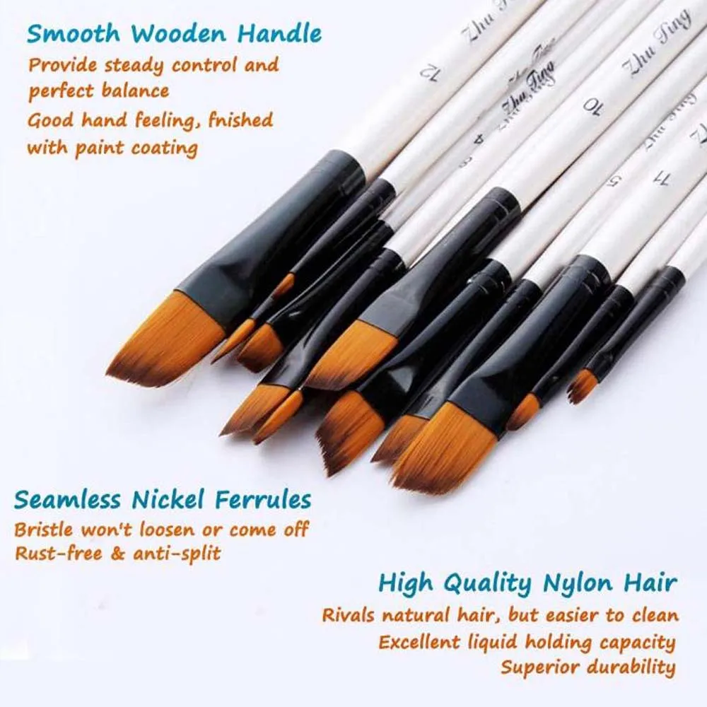 6PCS Wood Oil Brush, Acrylic Paint Brush, Flexible Bristles, Comfortable to Hold, Suitable for Painting Graffiti, Art Creation