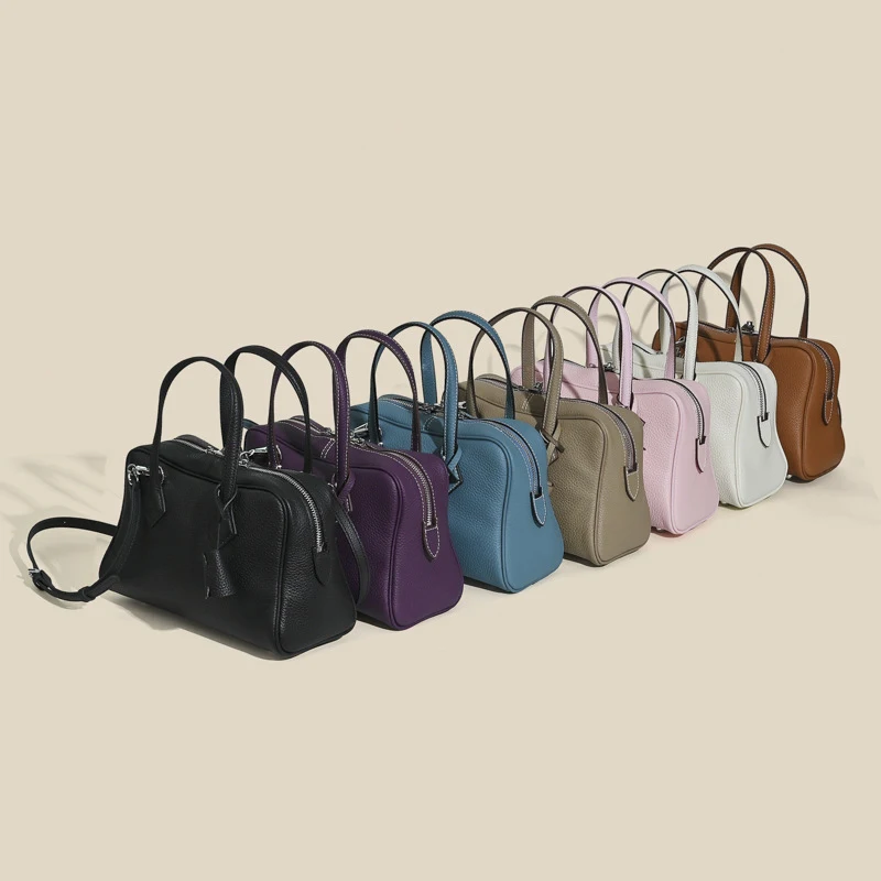 Genuine Leather Women’s Tote Handbag with Silver Lock Shoulder Bag