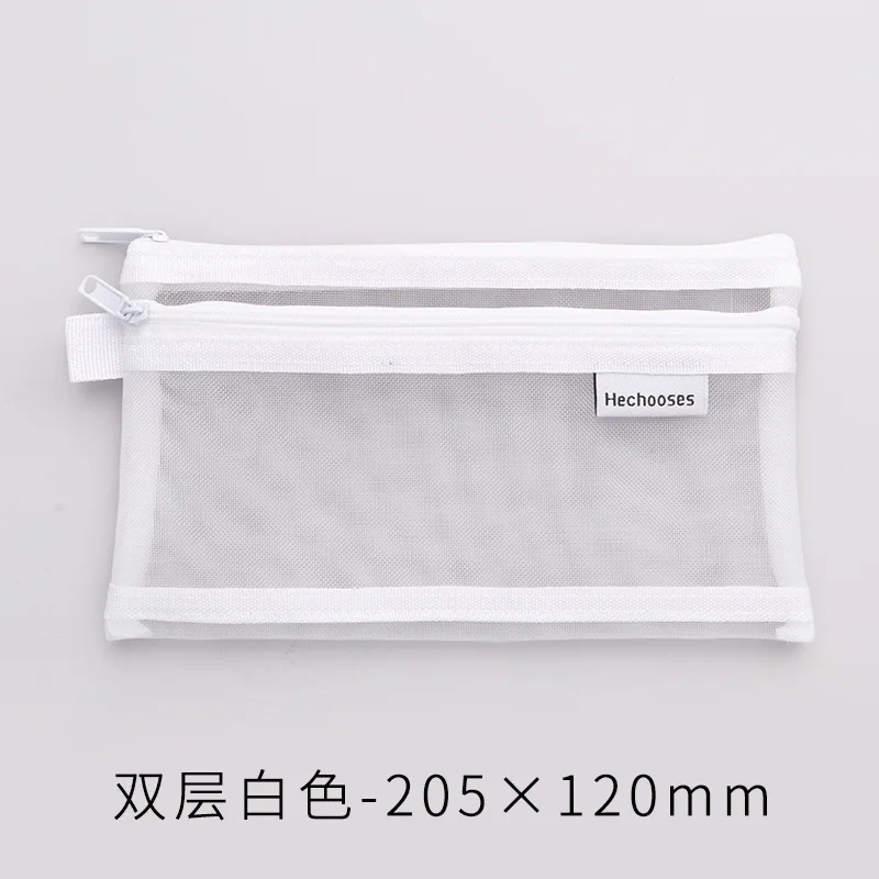 Simple Transparent Double Mesh Bag Pencil Case Office Student Pencil Cases Nylon Kalem Kutusu School Supplies Pen Box