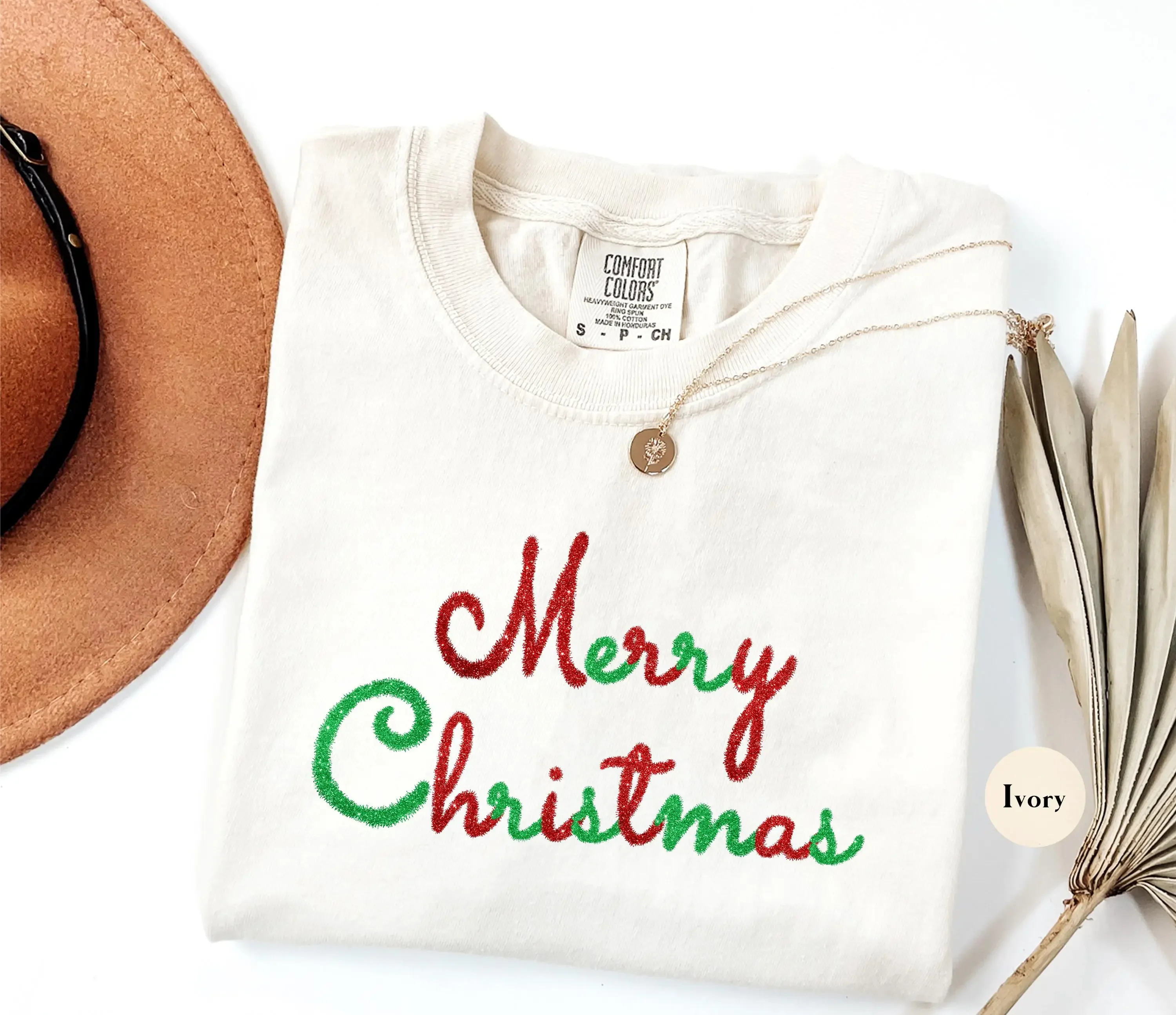 Camiseta con estampado de Navidad de Merry Christmas Faux Tinsel, sudadera de otoño, conjunto familiar a juego S407