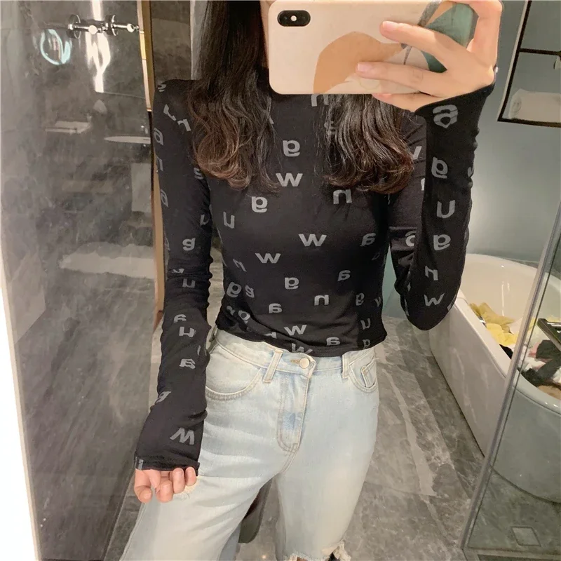 Meqeiss New Sexy Bodycon Long Sleeve T-shirt Tops for Woman 2022 Spring Summer Female Tee Designer Luxury Clothing Streetwear