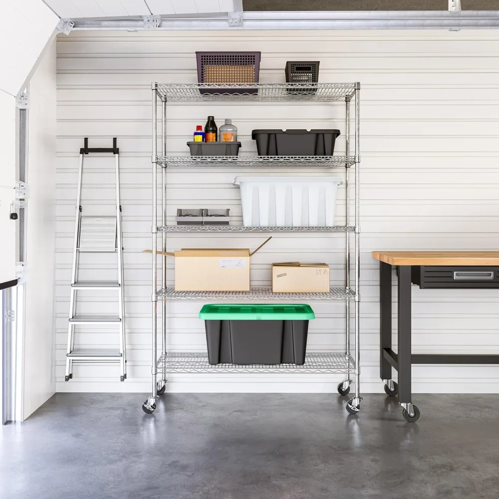 أثاث الحدائق - منظم وحدة تخزين رف أسلاك الفولاذ الصلب NSF عالي التحمل للغاية للمرآب والمستودعات والمكتب،