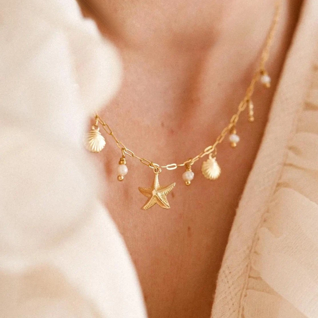 14K Gold Filled Natural Pearls Necklace Handmade Summer Ocean Girl Collection Pendants Tarnish Resistant Jewelry Gift for Women