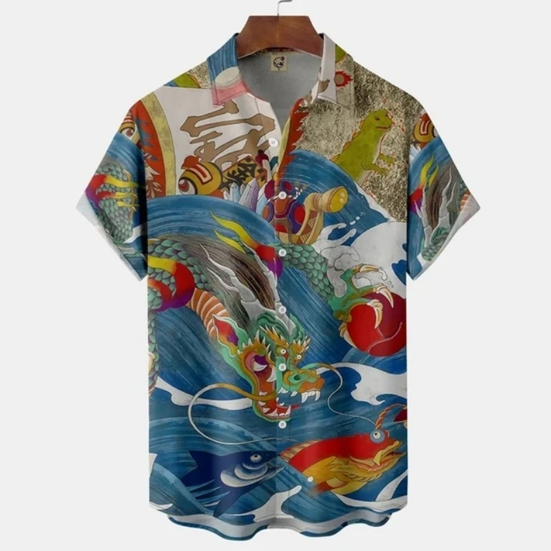 Camisa hawaiana de manga corta con estampado 3D de pulpo para hombre, blusa informal con estampado de flores, estilo Harajuku, moda de verano