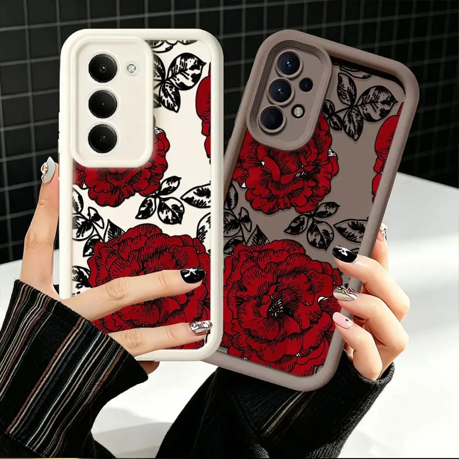 Red Sketch Rose Gothic Case for Samsung Galaxy A50 A52 A11 A21s A16 A25 A05A73 A06 A36 A14 A22 A13 A30 A35 A17 A12 A07 A15 A24