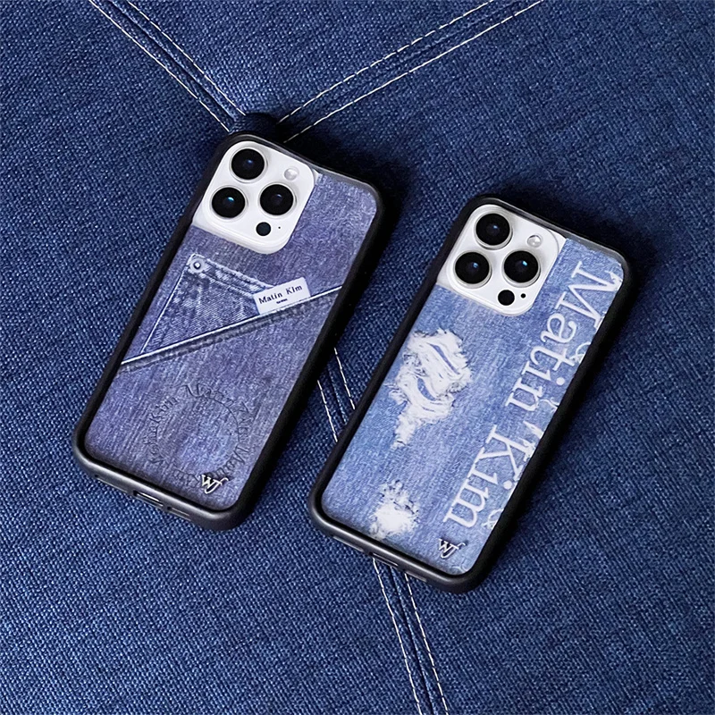 Funda de tela vaquera de estilo Retro de lujo para iPhone 13, 12, 14, 15, 16pro Max, WF, bonita funda de teléfono con bloqueo de amor de cuento de hadas