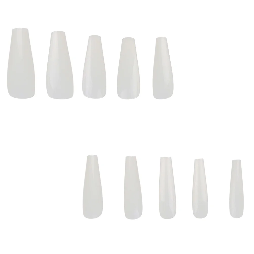 

500Pcs Long Coffin False Nails Full Cover Natural Ballerina Tips 10 Sizes White ABS for Halloween Christmas Valentine's Day