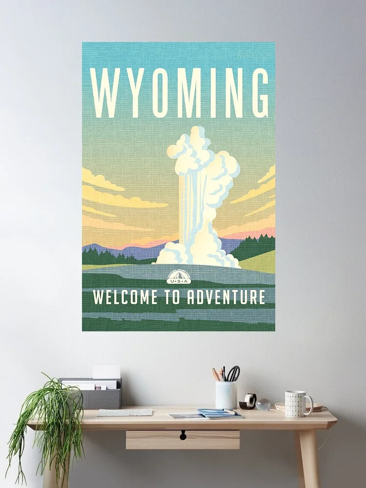 Wyoming Welcome To Adventure Retro Travel Cool , Art Picture Print Canvas Poster Home Wall Decor