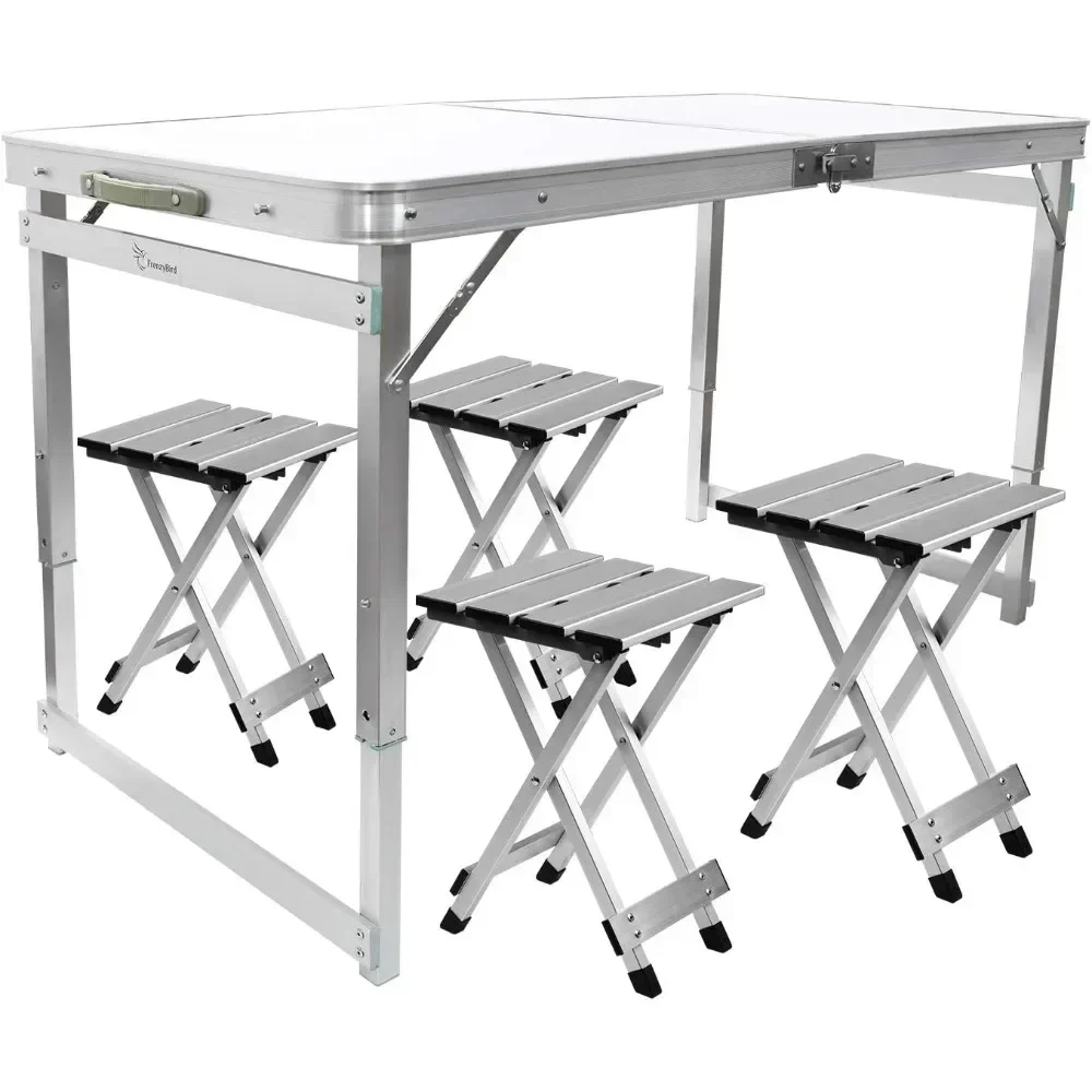 Aluminum Table Chair Set for Up to 4 Persons Folding Picnic Table With 4 Stools Camping Supplies Dining Tables Desk Pliante