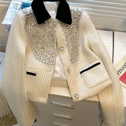 Giacca di paillettes di alta qualità da donna cappotto elegante con perline per l'industria pesante cappotto corto elegante squisito capispalla da donna