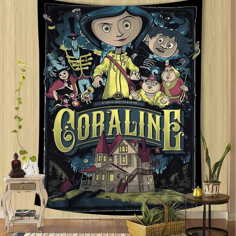 Classic Anime Movie Coraline Cartoon Hanging Bohemian Tapestry for Living Room Home Dorm Decor Japanese Tapestry # 0@