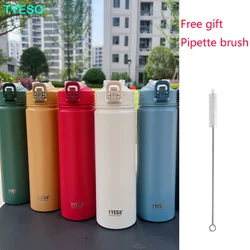 Thermos Bottle with Straw 750ml Stainless Steel Thermal Cup Car Insulated Flask Water Tumbler for Outdoor Sports