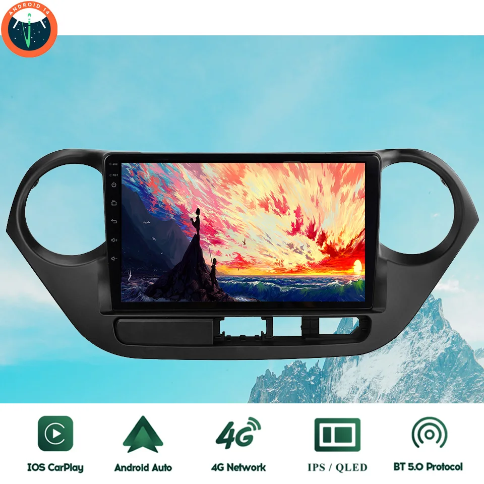 9'' Qled Android 14.0 Car Radio FM AM Multimedia DVD Player For Hyundai i10 2013 2014 2015 2016 Auto Audio Video GPS Navigation