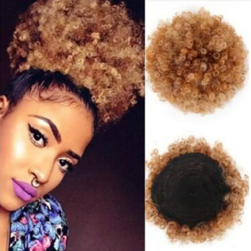 Mulheres curto encaracolado sintético afro rabo de cavalo grande extensão do cabelo peruca completa peruca afro kinky encaracolado perucas curtas humano preto chignon