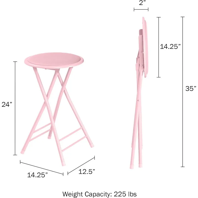Set of 4 Counter Height Bar Stools – 24-Inch Backless Folding Chairs with 225lb Capacity