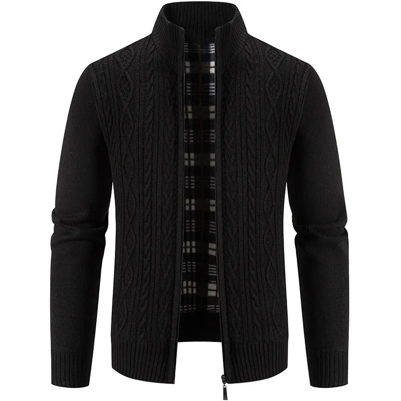 Manteau cardigan en tricot à fermeture éclair rembourré pour hommes, pull à manches longues, veste mince, col montant, sourire chaud, vêtements d'extérieur décontractés, automne, hiver