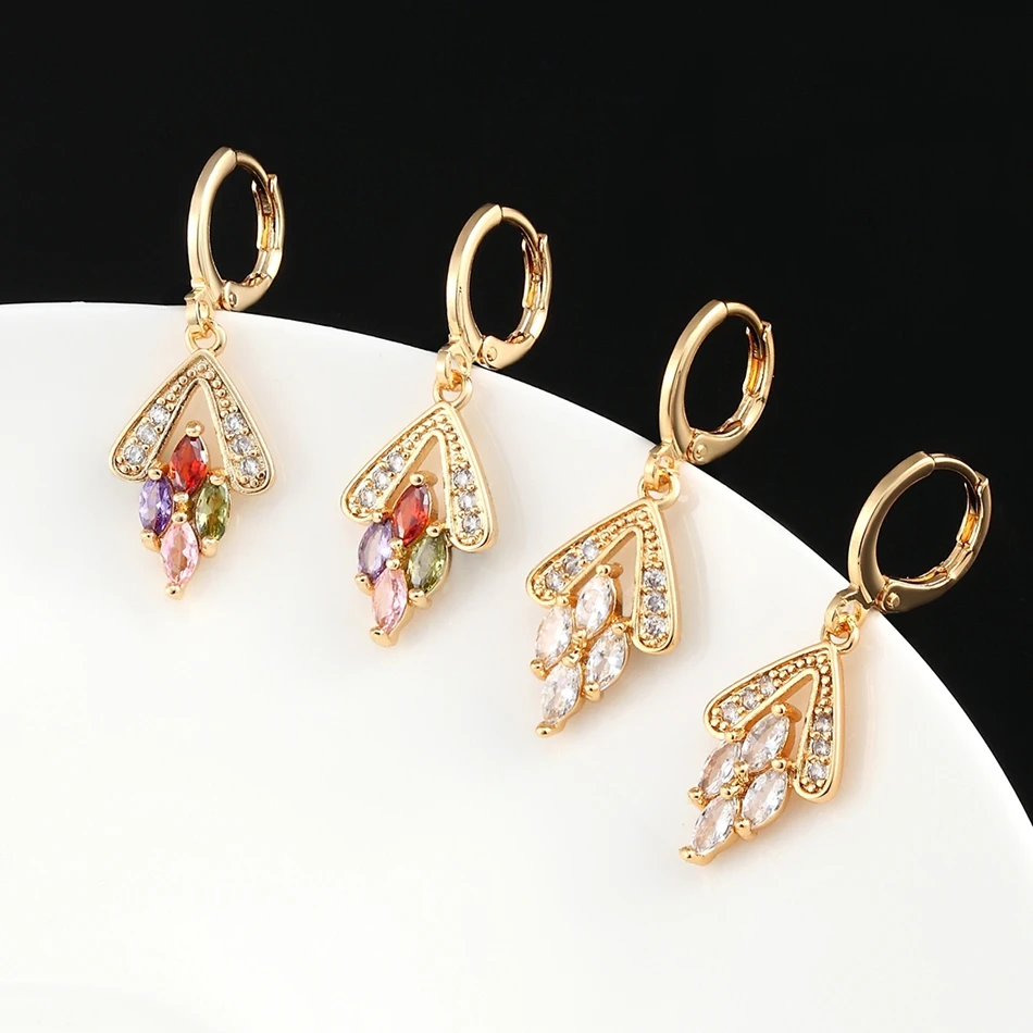 Dainty Crystal Drop Earrings Golden Copper 10mm Hoop Earings Dangle CZ Zircon Pendant Luxury Women Fashion Jewelry Accessories