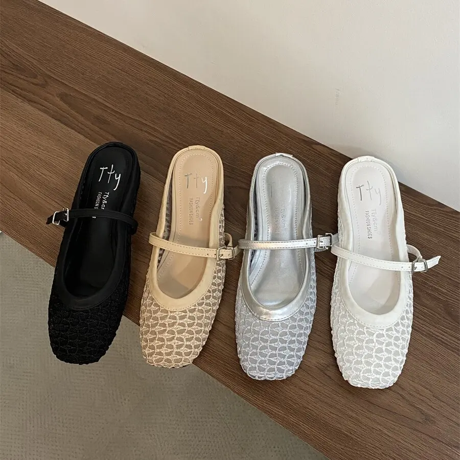 Bailamos Elegant Women Square Heels Sandals Shoes Slipper Female Slip On Footwear Fashion Round Toe Pumps Slides Ladies Heels Sh