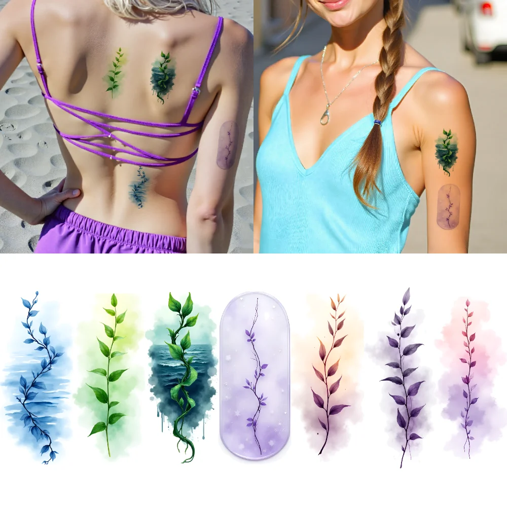 

9pcs Temporary Tattoo Watercolor Leaves Temporary Tattoo Stickers Botanical Designs Watercolor For Arms Chest