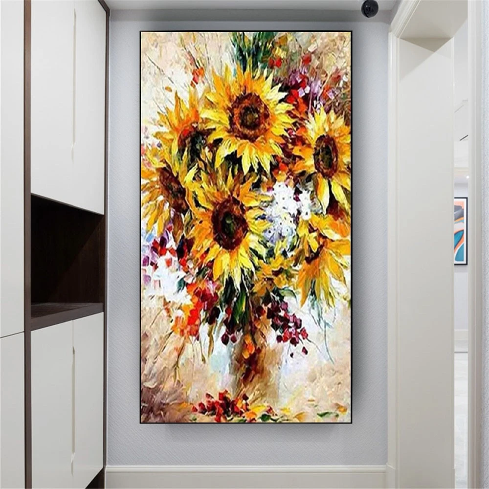 

The Famous Van Gogh Artwork Palette Knife Flowers Oil Painting On Canvas Sunflower Picture Wall Art Handmade Poster Live Decor