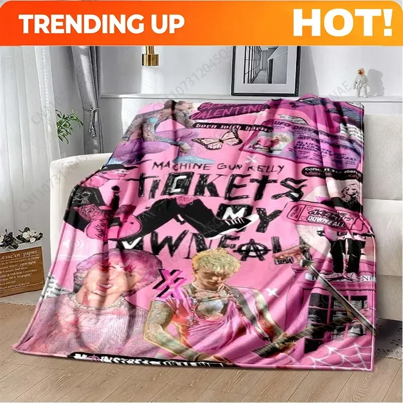 Machine Gun Kelly Poster Printed Flannel Warm Blanket Rapper Music Art Blankets Bedroom Sofa Bed Travel