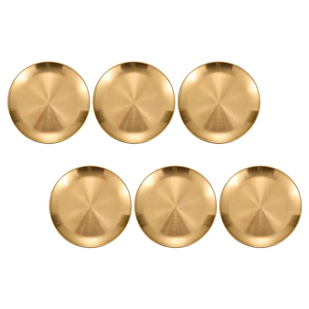 

6Pcs Gold Tone Stainless Steel Plates for Dining Serving Fruit Cake Barbecue Western Food Party Metal Dinner Plate Set
